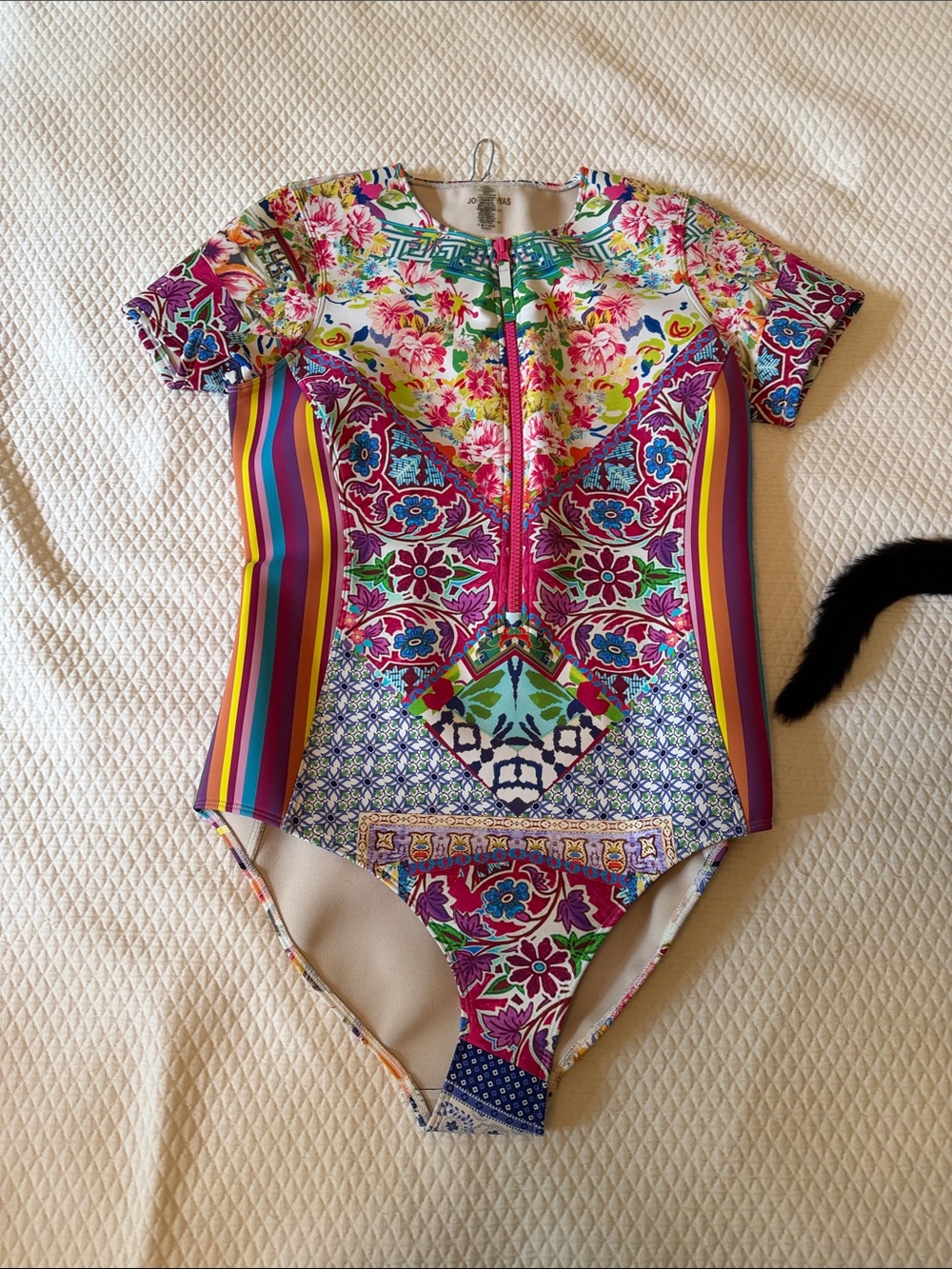 Johnny Was Multicolor Floral & Geometric Neoprene Surf Suit / Rash Guard XXL NWT